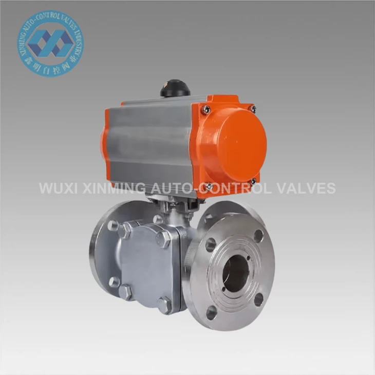 Pneumatic Actuated Three-Way Stainless Steel Ball Valve